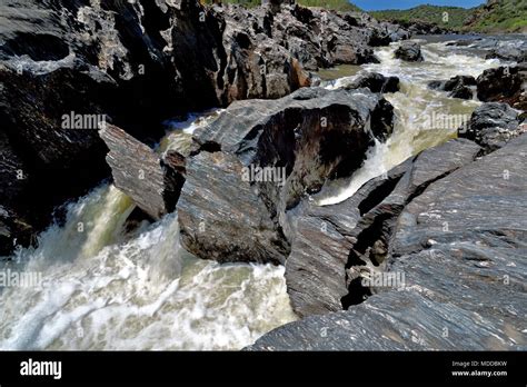 Wild Waterfall In Rocky Valley Stock Photo Alamy