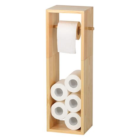 This sturdy chrome holder slides. Natural Wood Toilet Paper Holder, Dispenser with 6 Rolls ...