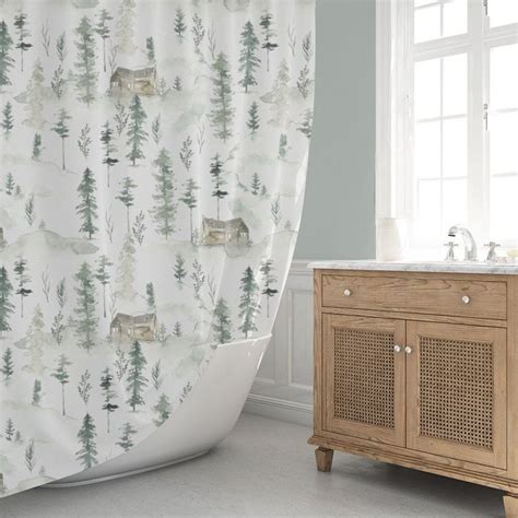 Cabin Shower Curtain Woodland Shower Curtain Rustic Forest Etsy In