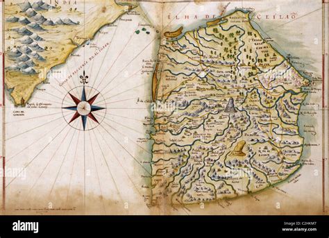 Portuguese Map Of Ceylon And India 1630 Stock Photo Alamy