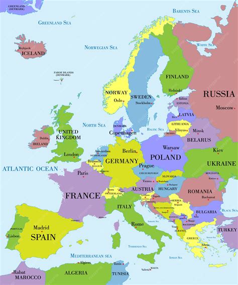 Mapa Político Da Europa Vetor Premium