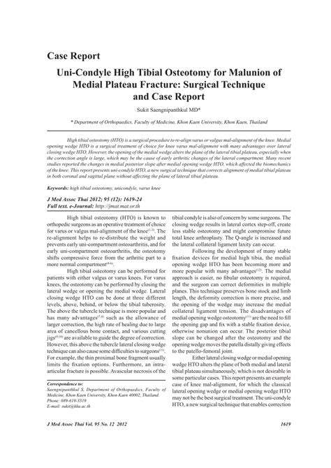 Pdf Uni Condyle High Tibial Osteotomy For Malunion Of Medial Plateau