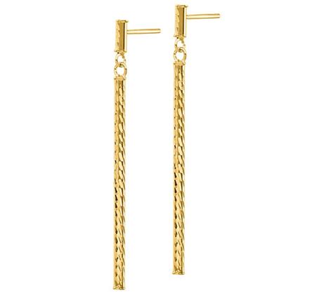 Italian Gold Diamond Cut Bar Drop Earrings 14k
