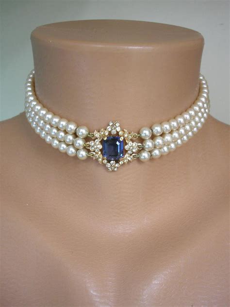 Vintage Pearl Choker By Rosita Vintage Pearls Pearl And Montana Sapphire Choker Strand