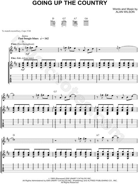 Canned Heat Going Up The Country Guitar Tab In D Major Download