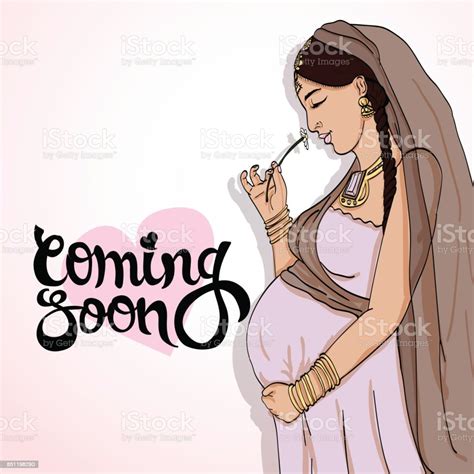 Indian Pregnant Woman In Pregnancy Dress Is Prepared For Maternity