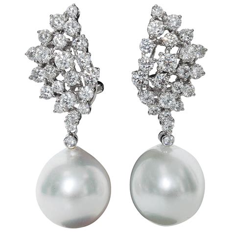 Tahitian Two Tone Pearl Diamond Gold Earrings For Sale At 1stdibs