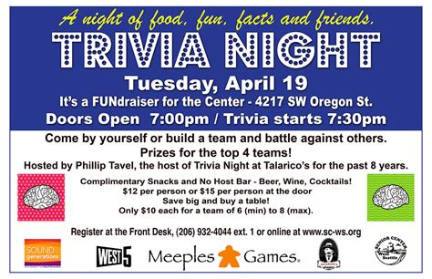 Trivia Night Fundraiser At The Senior Center West Seattle Junction