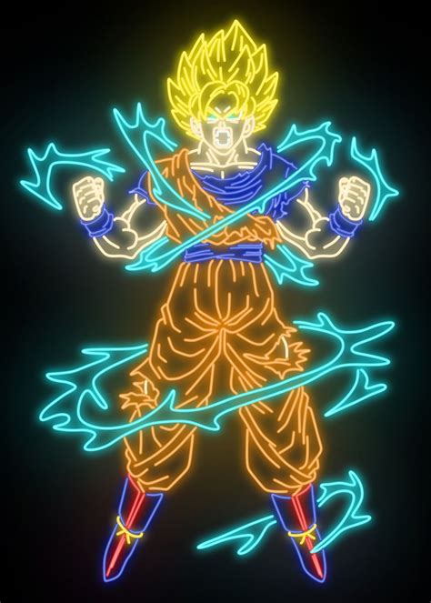 Goku Power Up Neon Sign Poster By Josh B Displate Neon Signs