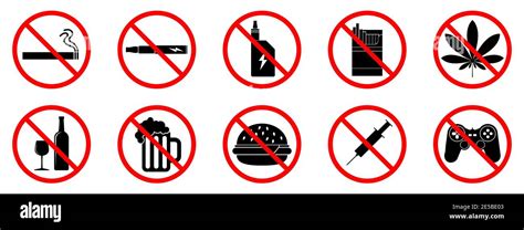Iconos De Malos Hábitos Los Malos Hábitos Están Prohibidos Detener O