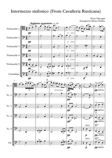 Intermezzo From Cavalleria Rusticana Cello Quartet Sheet Music