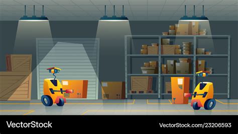 Cartoon Storehouse Storage With Robot Royalty Free Vector