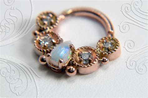 Rose Gold And White Opals White Rose Gold White Opal Septum Clicker