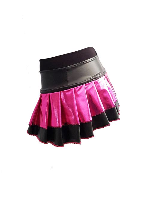 Handmade Hot Pink And Black Pleated Skirt Wet Look Micro Mini Etsy