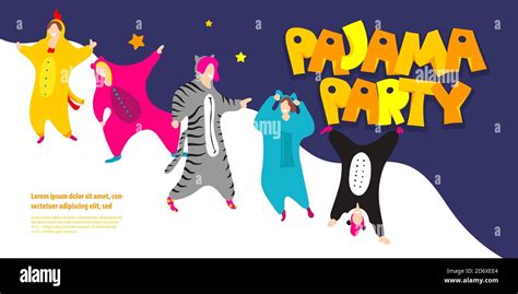 Pajama Party Happy Friends In Pajamas Costume Stock Vector Image And Art