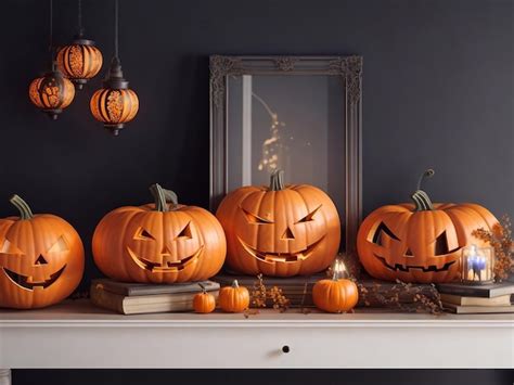 Premium Ai Image Lanterns And Pumpkins On A Console Table In A Modern