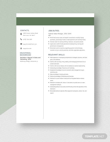 I don't think format, design, and style is important factors in recruiters and hiring manager's decision making, so i don't reply such question lately. Fashion Sales Manager Resume/CV Template - Word (DOC) | Apple (MAC) Pages