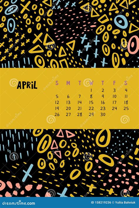 April Vector Colorful Monthly Calendar For 2020 Year With Abstract