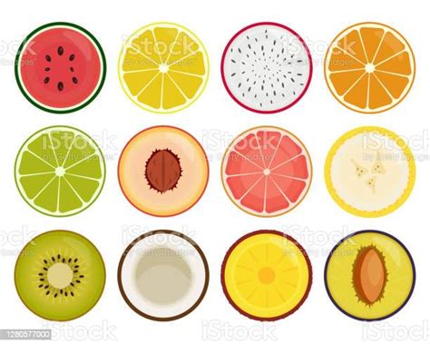 Tranches De Fruits Icônes Isolées Sur Fond Blanc Illustration