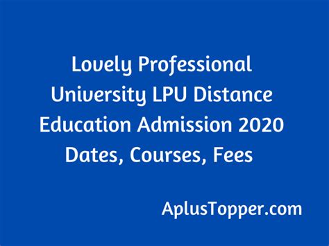 Lovely Professional University Lpu Distance Education Admission 2020