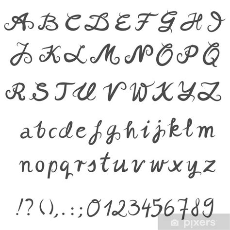 Naklejka Ręcznie pisany alfabet monochromatyczny zestaw liter i cyfr