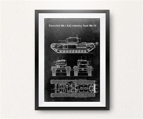 Churchill Wwii Tank Blueprint Poster Military Ts Etsy