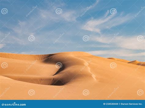 Imperial Sand Dunes Near Yuma Arizona Aerial With Blue Sky And Puffy
