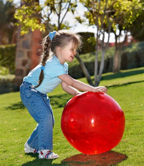 Little Girl Play With Ball In The Park Stock Image Image Of