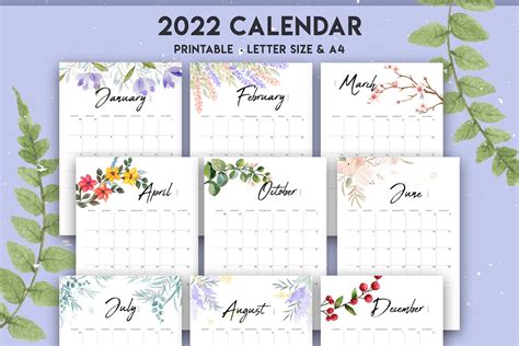 2022 Calendar Printable With Inspirational Quotes Pretty Etsy