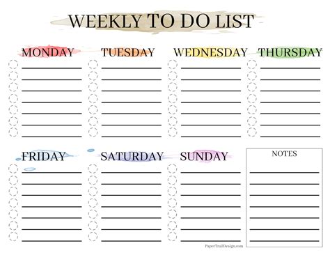 Printable Weekly Checklist To Do List Paper And Party Supplies Pe