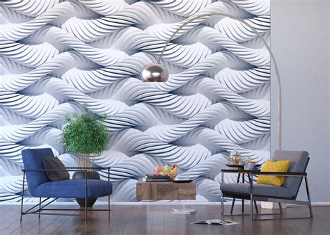 Abstract White Contemporary Wall Mural 142 In X 106 In 360cm X