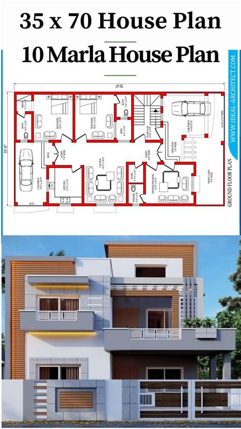 35x70 Corner House Plan 10 Marla Corner House Plan 35x70 House Map