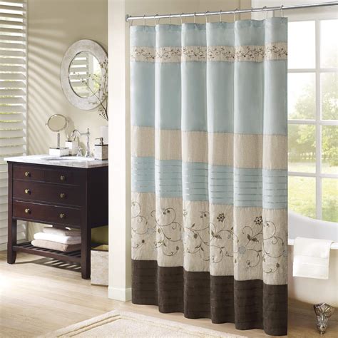 Madison Park Serene Shower Curtain Faux Silk Embroidered Floral Machine