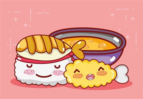 Premium Vector Kawaii Sushi Fish Rice Salmon Food Japanese Cartoon