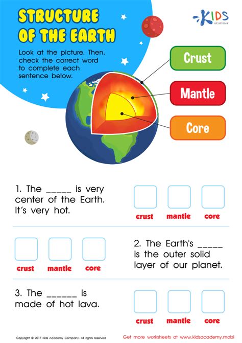 Structure Of The Earth Worksheet Free Printable For Kids