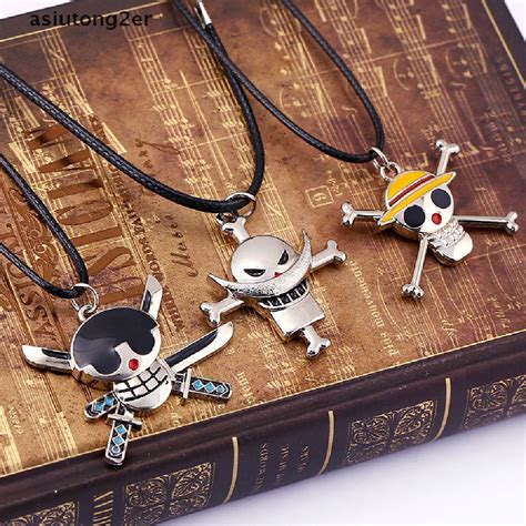 Asiutong2er Cartoon Anime One Piece Necklace Luffy Ace Pirate Skull