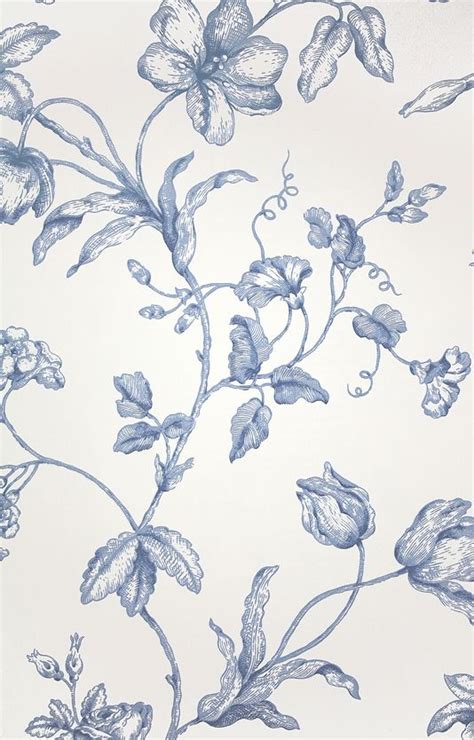 Samanthas Bouquet Blue Toile Wallpaper Thibaut Toile Wallpaper