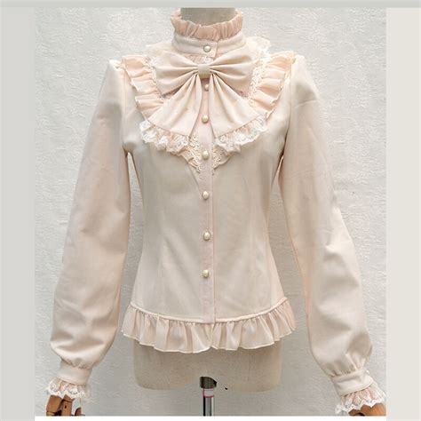 Vintage Lolita Stand Collar Shirt Chiffon Lace Basic Shirt Gothic Style