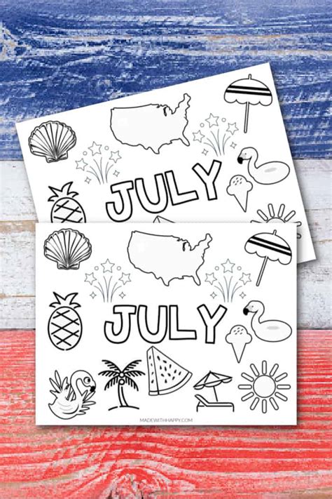 Free Printable July Coloring Page Made With Happy