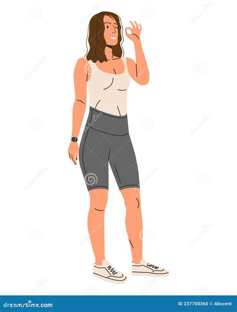 Athletic Female Character Shows Approval Ok Sign Stock Vector