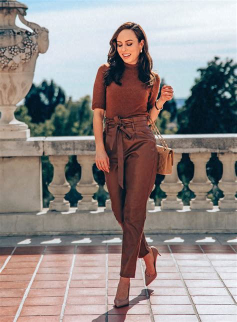 sydne style shows how to wear leather at work in brown leather pants and pumps sydne style