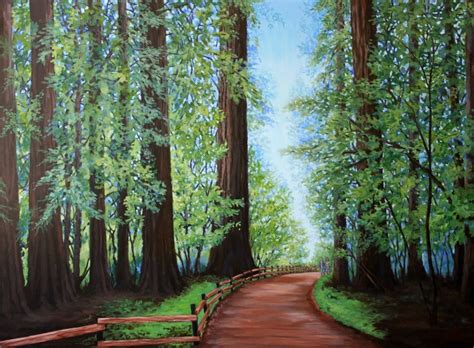 Original Landscape Painting Redwood Forest Path Fine Art