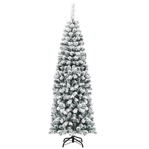 Costway 6ft Unlit Hinged Snow Flocked Artificial Pencil Christmas Tree