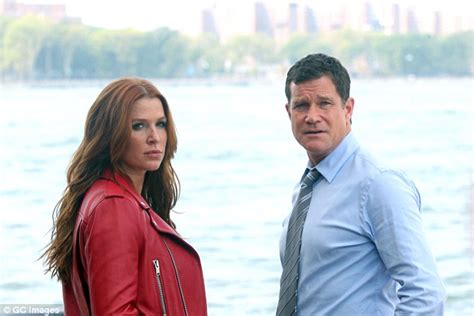 Poppy Montgomery Rocks Red Leather Jacket On Ny Set Of Crime Drama Unforgettable Daily Mail Online