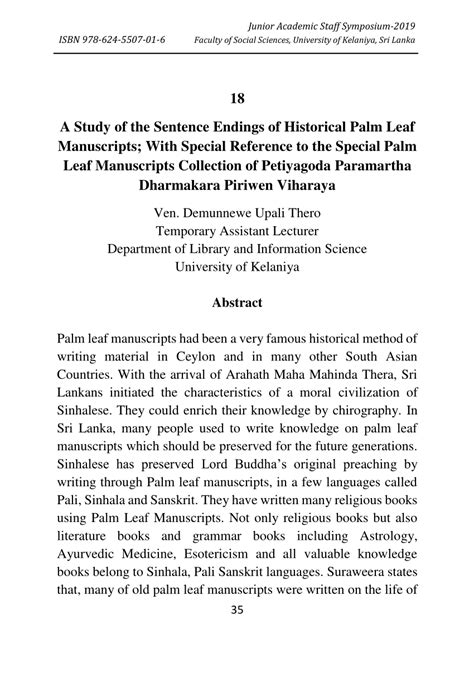 PDF 18 A Study Of The Sentence Endings Of Historical Palm Leaf