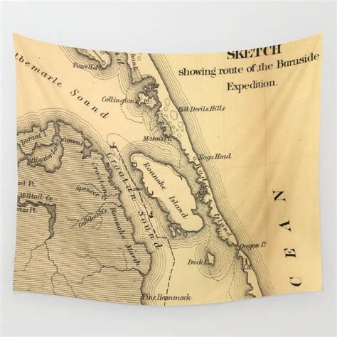 Vintage Map Of The Outer Banks 1862 Wall Tapestry By Bravuramedia
