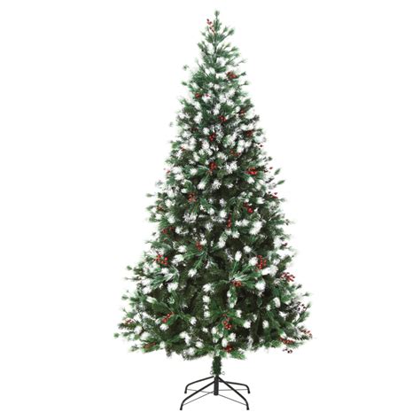 Homcom 6ft Snow Dipped Artificial Christmas Tree W Red Berries Metal