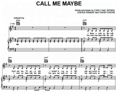 Carly Rae Jepsen Call Me Maybe Free Sheet Music Pdf For Piano The Piano Notes