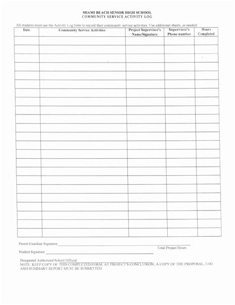Printable Community Service Forms Ms Word Templatelab Community Service Hours Log Sheet