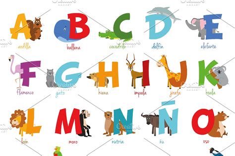 This letter usually sounds much like an english g. Spanish animal alphabet Vector | Custom-Designed Illustrations ...